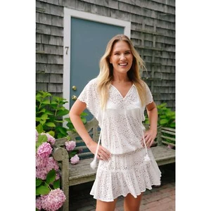 NWT Cartolina Nantucket Joy Coverup White Eyelet Lace Mini Dress Small - Picture 1 of 12