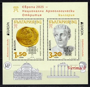 BULGARIA 2025 EUROPA NATIONAL ARCHAEOLOGICAL DISCOVERIES GOLD COIN S/s BLOCK MNH - Picture 1 of 1