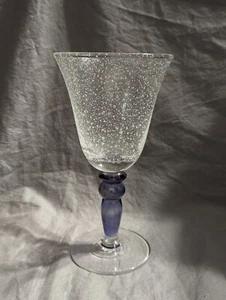 Pottery Barn Hand Blown Art Glass, Clear Bubbles, Blue Legs, 8 1/4" PRE-OWNED - Picture 1 of 12