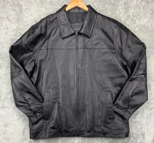 NWT Covington Men's Leather Bomber Jacket Lined Full Zip Collared XL Black - Picture 1 of 12
