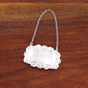 EIN MARSTON ENGLISCHER STERLINGSILBER FLASCHENANHÄNGER SHELL & FOLIATE 1971 "SHERRY" - Bild 1 von 2