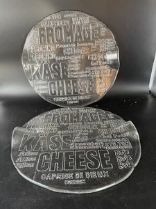 2 Clear pressed Glass Cheese Serving Plate W/ Handles 70s 80s dinner party 13” - Picture 1 of 9