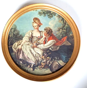 Courting Couple Art Print Framed Round Finland No Glass - Picture 1 of 12