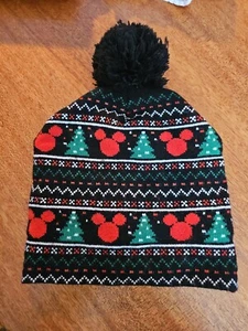 Disney Mickey Mouse Black Red and Green Christmas Beanie Hat One size Beenie - Picture 1 of 4