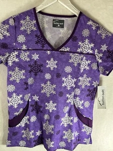 Butter-Soft Scrub Top Shirt Women Small Blue Short Sleeve Pocket Uniform Stretch - Picture 1 of 10