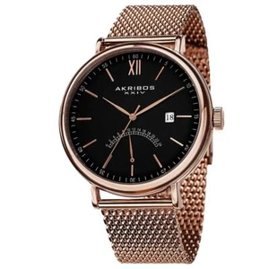 Akribos XXIV AK731RG Essential Date GMT Retrograde Stainless Steel Mens Watch - Picture 1 of 5