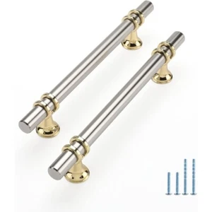 Cabinet Handles Drawer Pulls and Knobs 10Pack Brushed Nickel and Gold 5inch Hole - Picture 1 of 5