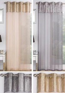 EMPIRE VOILE PANEL LUXURY SEQUIN SPARKLE BAND EYELET RING TOP SHEER CURTAIN NET - Picture 1 of 7