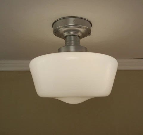 Vintage Schoolhouse Flush Mount Ceiling Light Cased Glass Globe Aluminum Fixture Cover