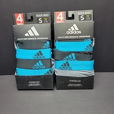 Lot Of 2 (4 Pack Each) Size S 6-8, Adidas Youth Microfiber Boxer Briefs NIB blue - Image 1 of 4