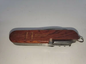 Multi-tool Pocket Knife Letter "H" Kansas Buffalo Engraved On Wood Handle - Picture 1 of 8