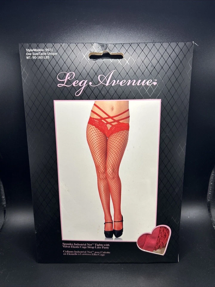 Medias de red industriales Leg Avenue con correa de jaula elástica de terciopelo rojo OS 9971 Foto 1 de 2