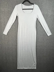 Skims weich Lounge U-Ausschnitt Langarm meliert grau gerippt Maxikleid Large - Bild 1 von 5