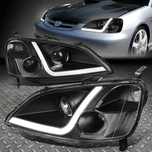 [LED DRL]FOR 01-03 HONDA CIVIC COUPE/SEDAN BLACK CLEAR PROJECTOR HEADLIGHT LAMPS - Picture 1 of 12