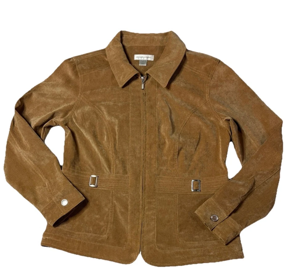Christopher & Banks Chaqueta de Gamuza Sintética Tostada Cremallera Completa Abrigo de Pana para Mujer Talla M Foto 1 de 4