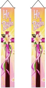 Happy Easter He Is Risen Porch Sign Banner Cross - Picture 1 of 5