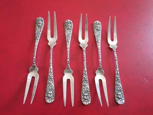 Antique Set of Six - STIEFF ROSE 1892 - Sterling - STRAWBERRY FORKS #13 - Picture 1 of 6