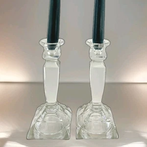 VTG Fostoria Candlesticks Pair No. 1866 - 1921 - 7" Tall - Clear Pressed Glass - Imagen 1 de 21