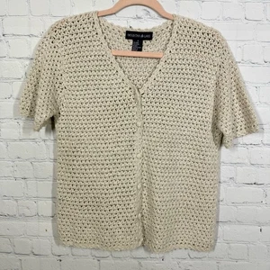Vintage Häkel Bluse Landhaus Kern Damen Medium Strick Creme Fee Festival Top - Bild 1 von 13