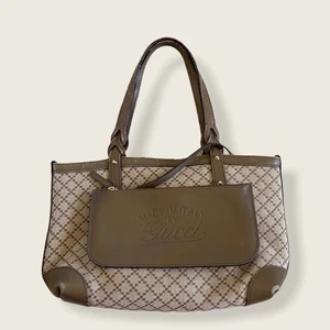Gucci Diamanté Brown Canvas Leather Mini Tote & Pouch - Picture 1 of 14