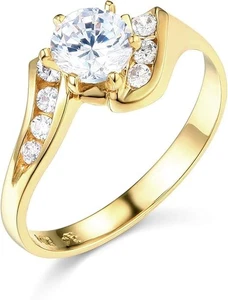 1.55 Ct Round Created Diamond Real 14K Yellow Gold 9-Stone Wedding Promise Ring - Picture 1 of 3