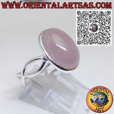 Anello in Argento 925‰ con Quarzo Rosa Naturale Ovale e simbolo Infinito sui lat - Immagine 1 di 4