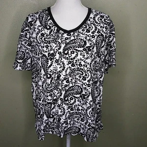 Kim Rogers Floral & Paisley 100 % Baumwolle schwarz & weiß Top - XL - Bild 1 von 6