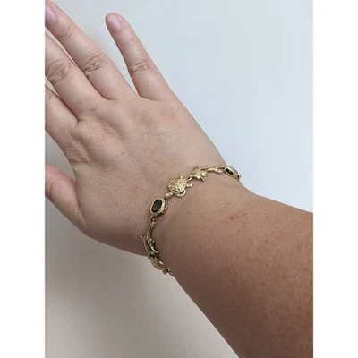 Vintage 14k Yellow Gold Peridot Turtle and Dolphin Bracelet 7.5in - Image 1 of 4