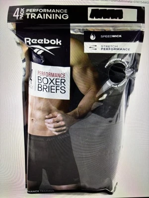 New/Sealed in Package Men’s 4 Pack Black Reebok Performance Boxer Briefs 2XL - Image 1 of 4