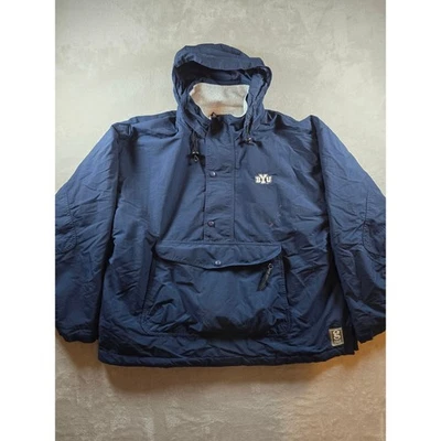 Jaqueta Casaco Masculina Vintage BYU Cougars Extra Grande Azul Anorak Capuz 1/2 Zíper Bolso *Leia - Imagem 1 de 4