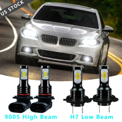 Farol combo de LED 4x lâmpadas 6000K para BMW 528i 1997-2000 9005+H7 - Imagem 1 de 4