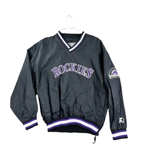 Vintage Colorado Rockies Jacket Adult Large Black Purple Starter 90s Windbreaker - Picture 1 of 10
