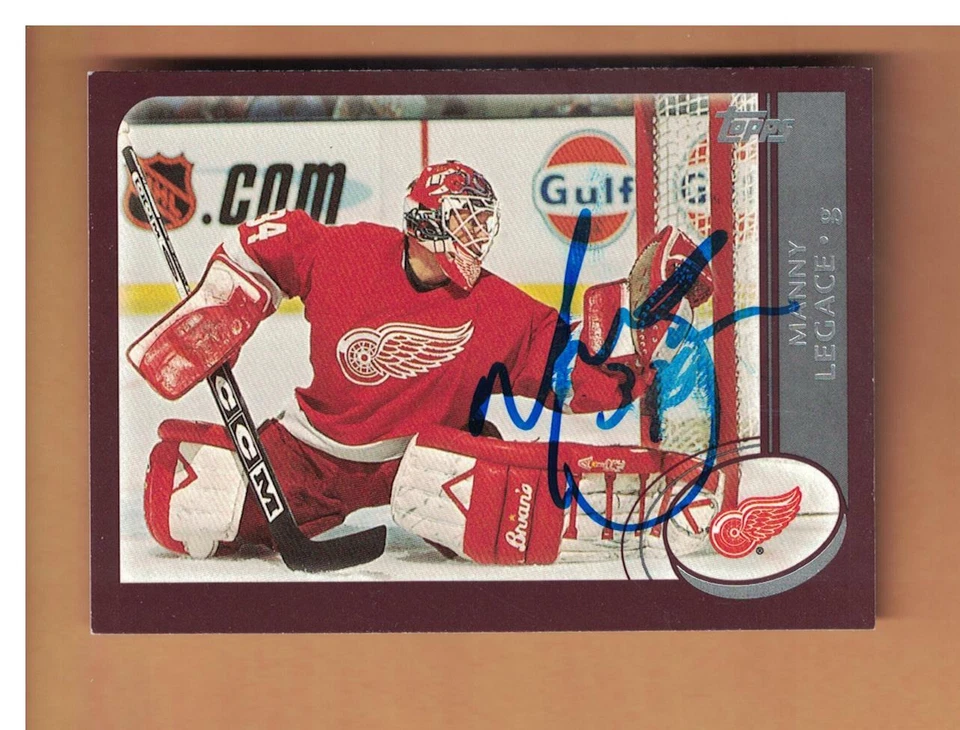 Manny Legace AUTOGRAPHED 2002-03 TOPPS DETROIT RED WINGS HOCKEY CARD SIGNED - Image 1 of 1