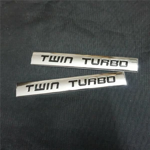2PCS Chrome Black TWIN TURBO Metal Badge Emblem Decal Sticker AWD Engine Premium - Picture 1 of 11