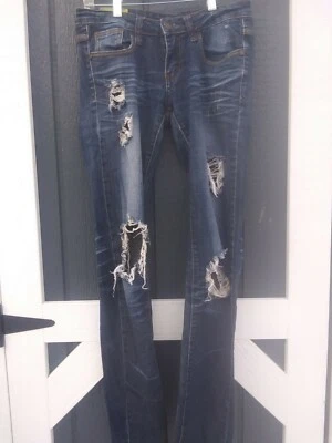 Machine Nouvelle Mode Distressed Bead Embellished Jeans US Sz 5 EU 28 Inseam 32 - Image 1 of 4