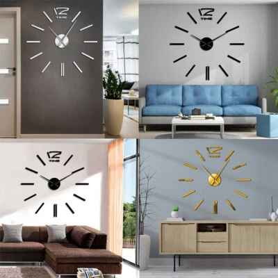 Home wall design DIY clock wall 3D decor clock sticker modern watch mirror large - Image 1 of 4