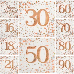 16 x Birthday Party Napkins Rose Gold Sparkling Fizz Serviettes Tableware Decor - Picture 1 of 15