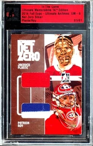 Camiseta deportiva 2014 ITG Ultimate Mem Archives Fall Expo Jacques Plante Patrick Roy 1/1 - Imagen 1 de 1