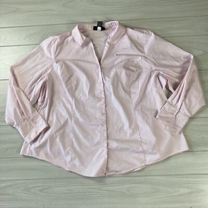 Lane Bryant Sz 28 Top Blouse Pink Button Solid Fitted Stretch Career Work Poplin - Picture 1 of 9