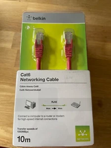 Belkin 10m cat6 Red ethernet patch cable - Picture 1 of 3