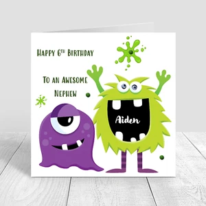 Personalised Boys Funny Monster Birthday Card Handmade First Birthday Card 1st 2 - Picture 1 of 2