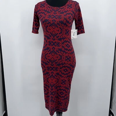 NWT LULAROE Julia Simply Comfortable Sz XXS Red/Navy Maxi Dress Elbow Sleeve - Image 1 of 4