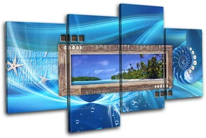 Modern Beach Abstract MULTI CANVAS WALL ART Picture Print VA - Picture 1 of 1