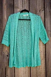 Women's CATO short sleeve loose knit lightweight open summer sweater Green M - Picture 1 of 9