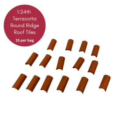 Dolls House 1:24th Scale 15 x Styrene 1/2 Round Terracotta Ridge Roof Tiles - Image 1 of 4