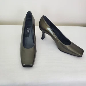 Stuart Weitzman Square Toe Shoes Patent Leather Women Sz 6.5B Pewter - Picture 1 of 12