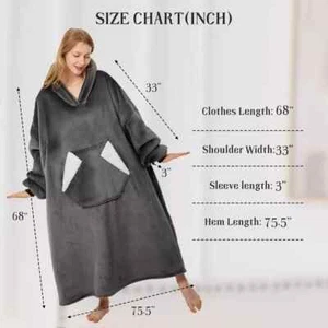 Wearable Blanket Hoodie Sherpa Fleece Hooded Oversized for Adults Women Cozy - Picture 1 of 10