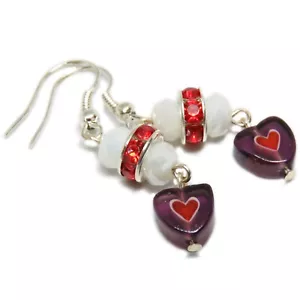 Pendientes de cuentas de San Valentín corazón de vidrio rojo y púrpura Millefiori de SoniaMcD - Imagen 1 de 15
