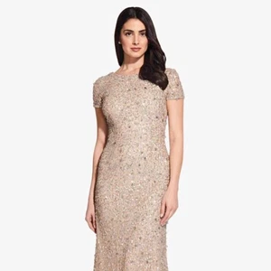 Neu ohne Etikett Adrianna Pappell Paillettenkleid mit U-Ausschnitt hinten in Champagner Größe US 14 - Bild 1 von 14