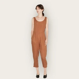 Black Crane 100% Linen Overall Jumpsuit Rust color - Picture 1 of 11